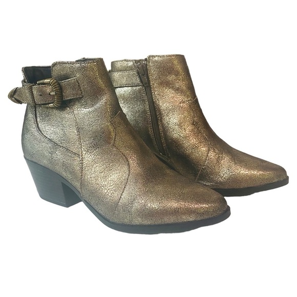 QUPID - SIZE 7 - BRONZE ANKLE BOOTIES - I SIDE ZIP - WESTERN FLARE BUCKLE - S3 - Picture 1 of 14